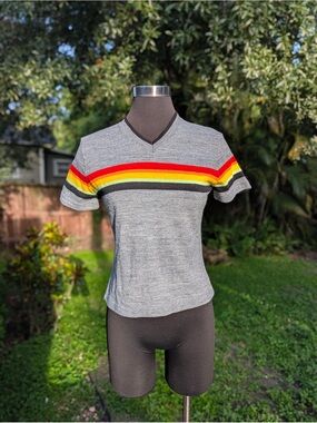 Vintage 90s Copper Key Rainbow Striped Top